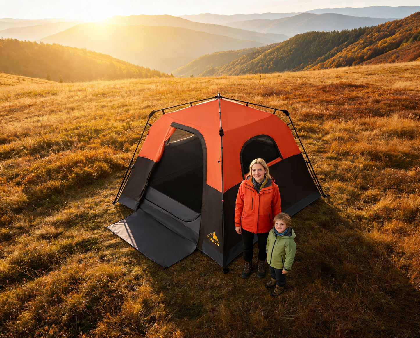 Toogh 3/4 Person Instant Tent for Family Camping, Outdoor Travel and Weekend Camping, Waterproof 8'x8'x67'' with Full Mesh Ceiling, 60 Second Pop Up Setup, Rainfly & Carry Bag Included