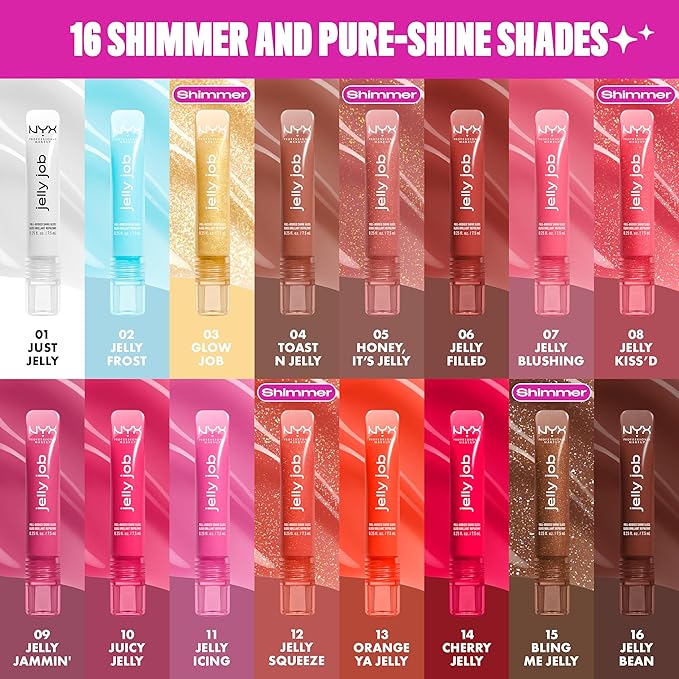 NYX PROFESSIONAL MAKEUP Jelly Job Lip Gloss, Lip Tint Gloss with Full-Bodied, Smoothing, and Hyper-Glossy Shine - Bring Me Jelly (Bronze Shimmer)