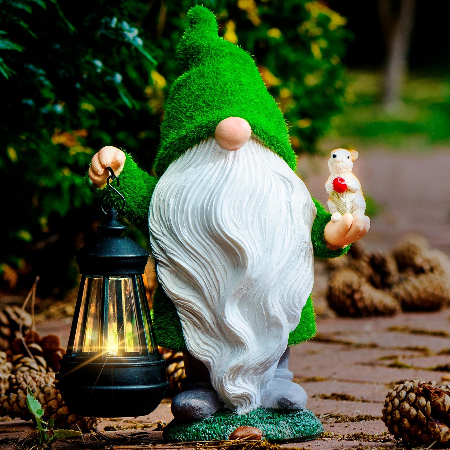 Redwix Garden Gnome with Squirrel 11.8'', Garden Statues Outdoor Clearance with Solar Lantern, Garden Gnomes Outdoor Funny for Yard and Patio Decor