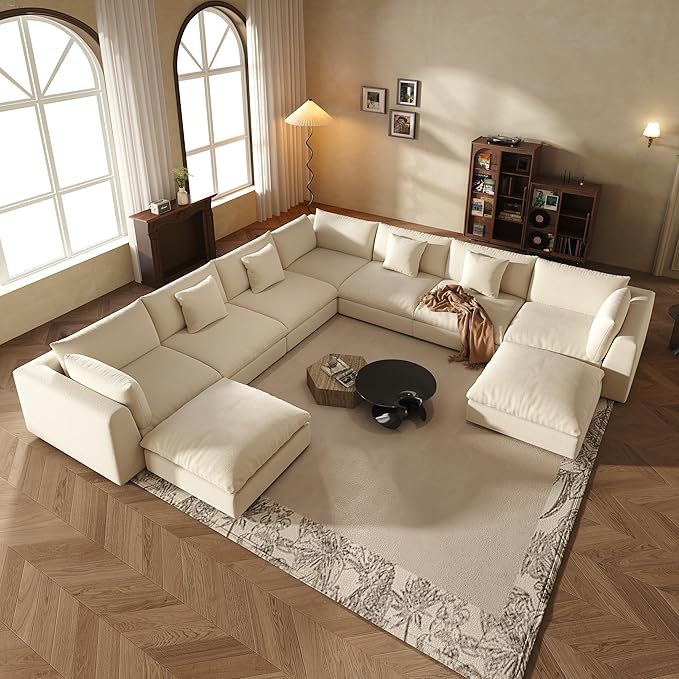 Fajiani Oversized Modular Sectional Sofa,Cloud Couch Deep Seat Sofa Cushion Covers Removable, Oversized Sectional Couches for Living Room (9 Seater-Cream White)