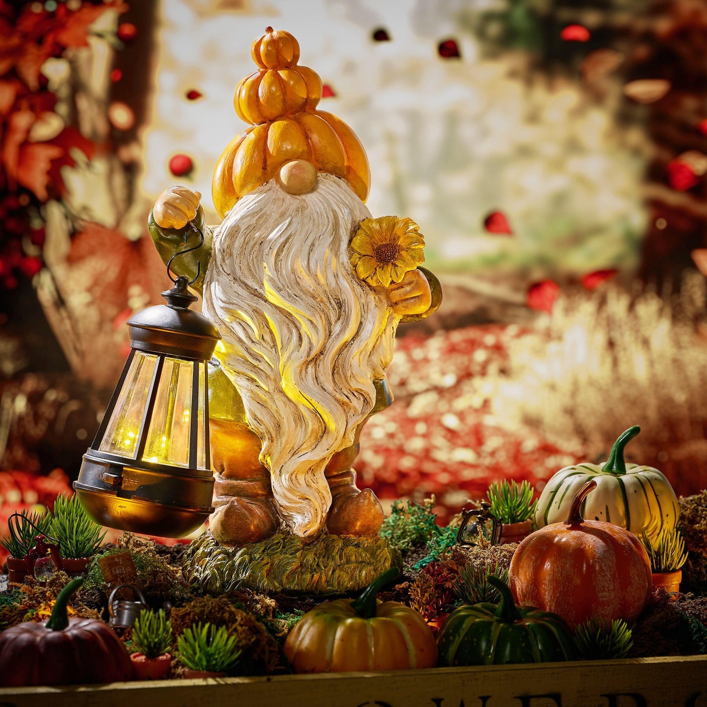 TERESA'S COLLECTIONS Fall Decor, Pumpkin Gnomes Decoration, Autumn Gnome Holding Lantern with Solar Lights, Waterproof Fall Gnomes Resin Outdoor Fall Decor, Fall Gift Outdoor/Indoor