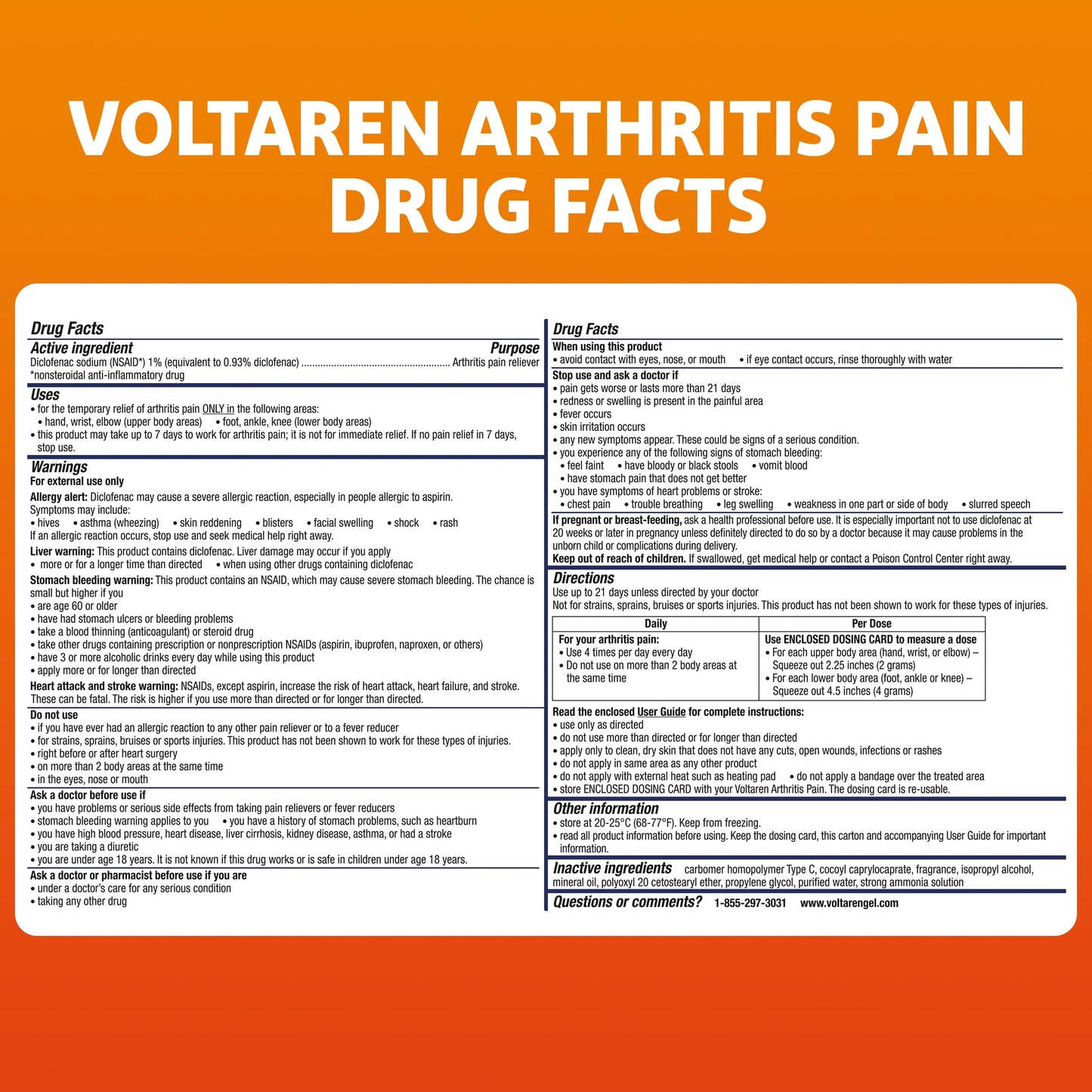 Voltaren Arthritis Pain Relief Gel, Diclofenac Sodium, 1% (NSAID), Clinically Proven Powerful Pain Reliever with Easy Open Flip Top Cap, No Prescription Needed, 5.3oz