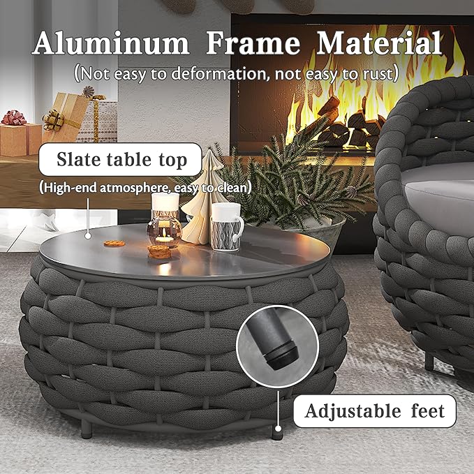 ercimi Outdoor 4 PCS Patio Conversation Set, All-Weather Wicker Patio Couch Sofa with Waterproof Thick Cushion Coffee Table for Porch, Balcony Mix Color