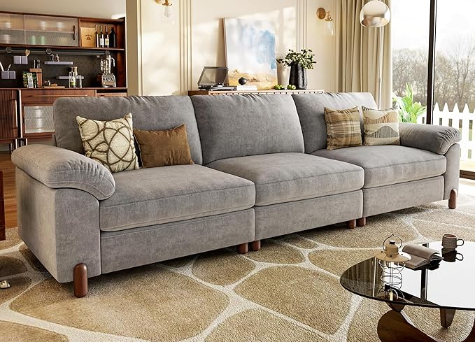 SITJOY 118" Oversized Sectional Couches for Living Room, Extra Large Deep Seat Modular Sofa with Washable Covers, Wide Couch, 3 Seater Couch, Chenille in Light Gray
