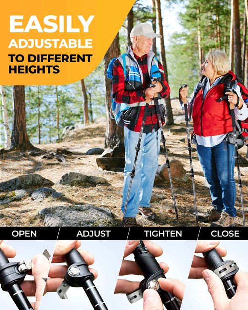 Foxelli Hiking Poles Bundle (2 Pairs) – Khaki & Black Collapsible Lightweight Aircraft-Grade Aluminum Trekking Poles with Accessories