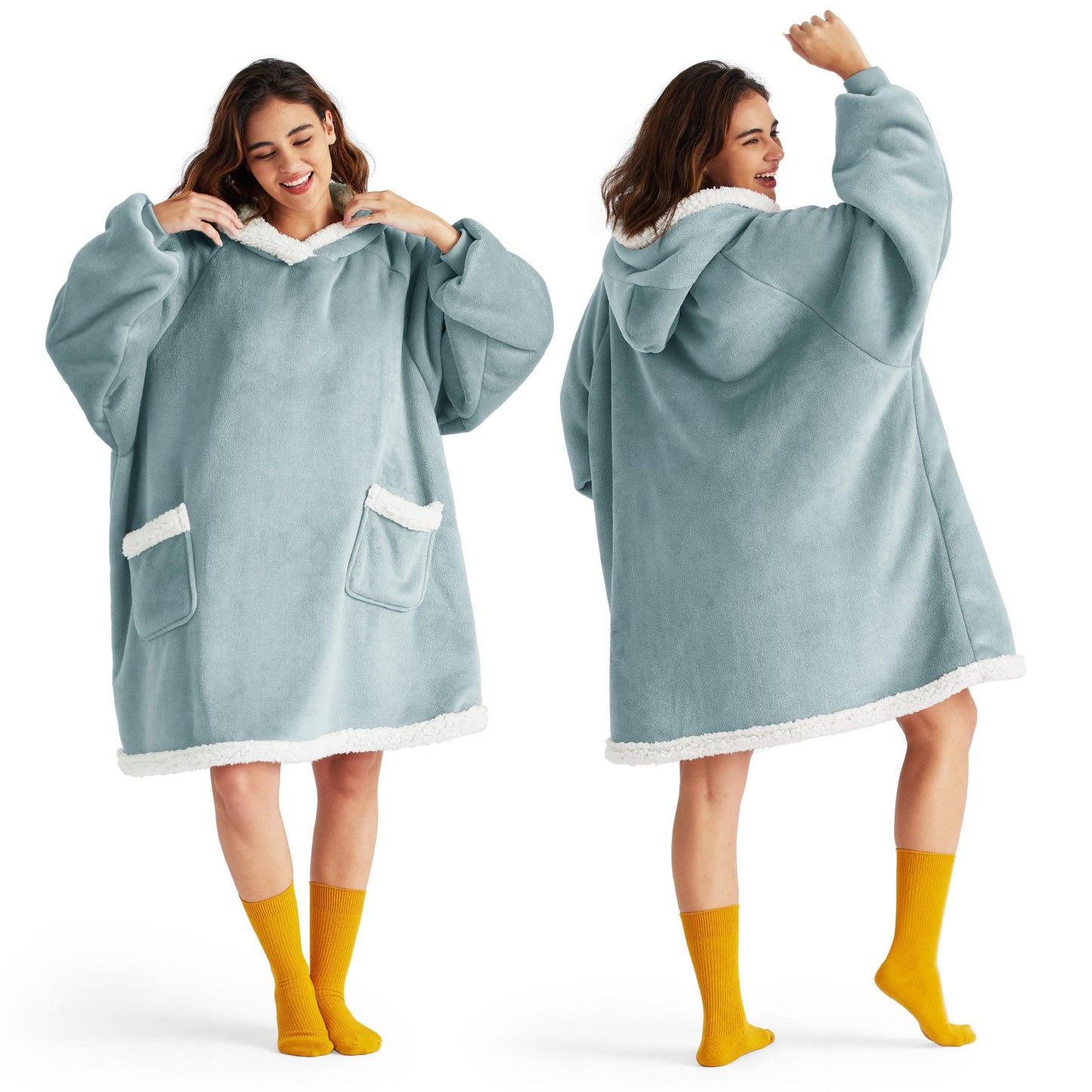 Bedsure Blanket Hoodie, Wearable Blanket for Adults & Kids as Gifts for Women Men, Birthday Gifts for Women Mom Girl Sherpa Oversized Hoodie, Light Green, Standard