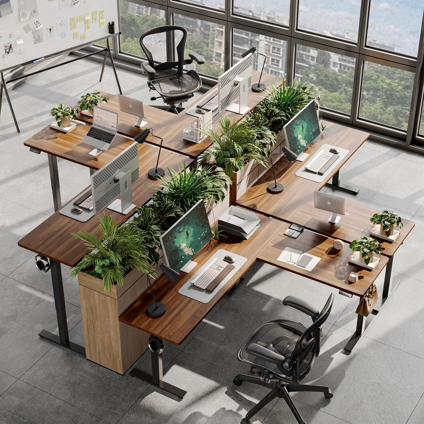 TIQLAB 75 x 61 inch L Shaped Standing Desk Adjustable Height, Electric Corner Standing Desk, Sit Stand Computer Table with Splice Board, Black Walnut