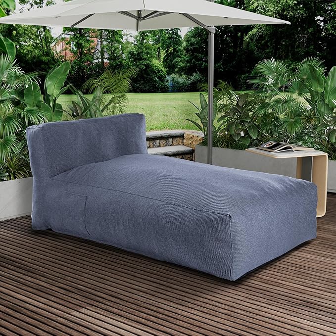 OPEAK Outdoor Bean Bed Chair Sun Lounger, Outdoor Couch Sofa for Patio & Pool, Foam Filling Day Bed Furniture, Comfy Lazy Sofa for Outside, Water-Resistant Seating Lounge Chair, Denim Blue