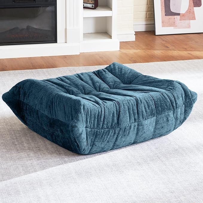 HABUTWAY Bean Bag Ottoman,Foot Rest,Fireside Chair Memory Foam Lazy Bean Bag Sofa for Living Room,Bedroom,Dorm,Office (Ottoman-Navy Blue)