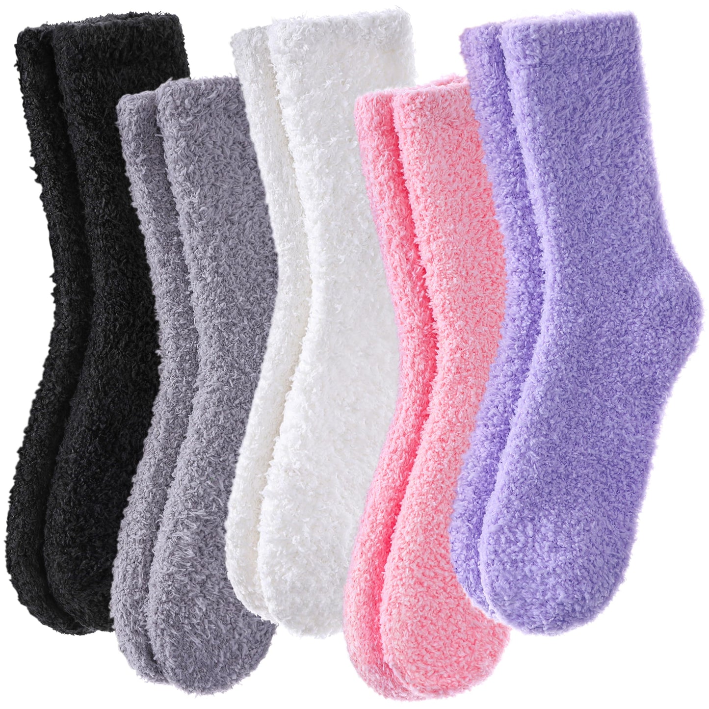 POEATEZO Womens Fuzzy Socks Cozy Fluffy Winter Cabin Slipper Warm Soft Microfiber Plush Home Sleeping Socks (5 Pairs Mixed color B)