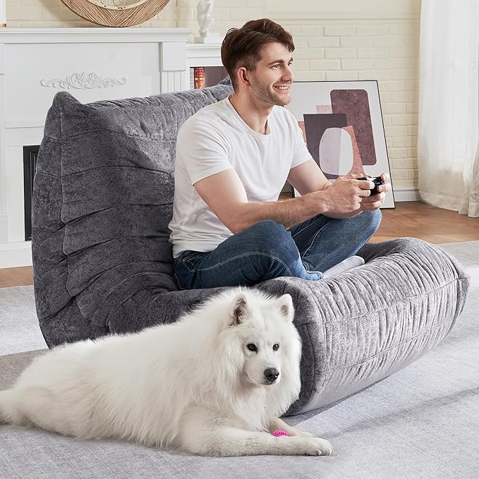 HABUTWAY Bean Bag Chair, Giant Bean Bag Chairs for Adults, Bean Bag Sofa with Filler Faux Fur, Memory Foam Bean Bag Couches Fireside Lazy Sofa for Living Room, Bedroom, Office (Grey)