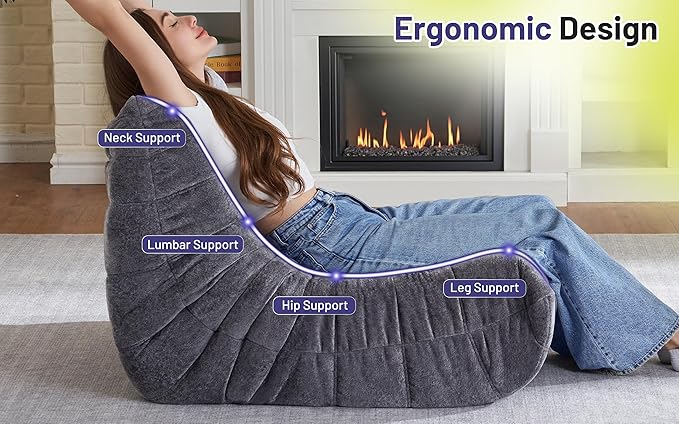 HABUTWAY Bean Bag Chair, Giant Bean Bag Chairs for Adults, Fireside Chair, Lazy Large Floor Bean Bag Sofa for Living Room, Bedroom, Dorm, Office (Grey)