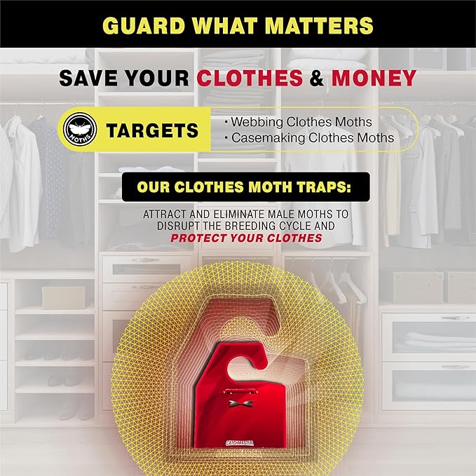 Catchmaster Clothes Moth Traps with Premium PheroGuard Technology – XL, Extra-Strength Glue – Odorless, Traps & Eliminates Moths – Protects Clothes, Closets and Wardrobes – 6-Pack