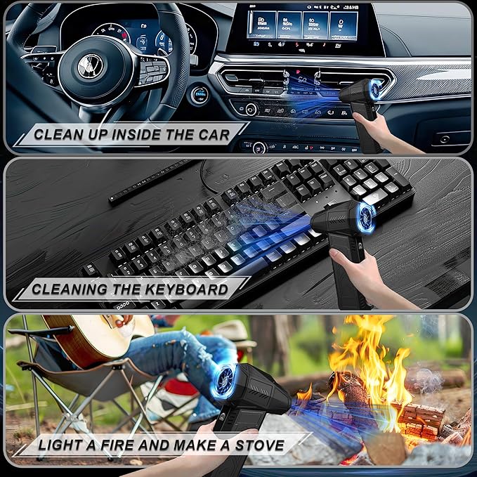 Electric Air Duster - 130,000 RPM, Brushless Motor, 3-Gear Adjustable - for Keyboard, PC, Car, Air Bed & Home Cleaning