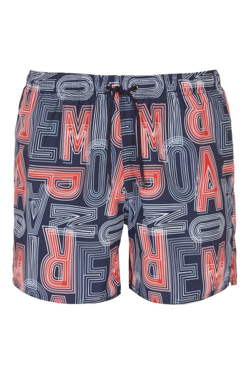 Emporio Armani Men's Macro Logo Swim Boxer, Navy/Rosso/Bianco, 56