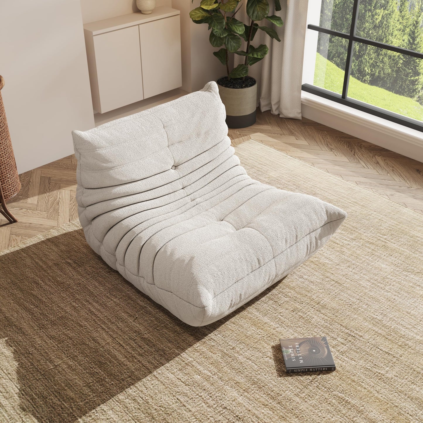 Bean Bag Chair, Oversized Bean Bag Chair for living Room, Fireside Chair for adults with Memory Foam Filled, Big Accent Sofa Lounge Floor Sofa for Gaming, Reading, Relax, No Assembly Required. (Beige)