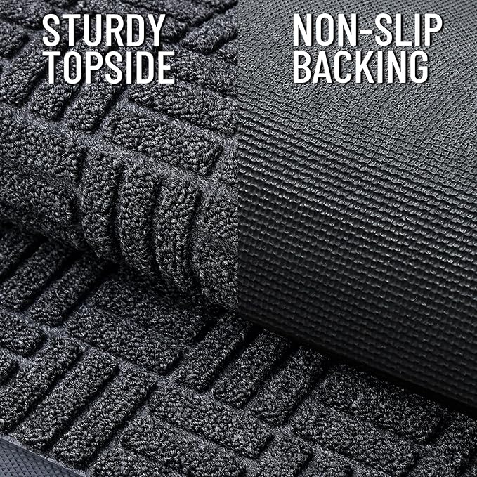 OLANLY Front Door Mat Outside Entrance 35x23, Absorbent, Heavy Duty Sturdy Natural Rubber Doormat Indoor Outdoor, Non-Slip, Stain and Fade Resistant, Low Profile Floor Mat for Entryway, Black Gray