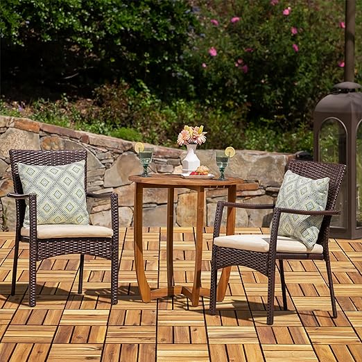 VICTORY RELAX Acacia Wood Decking Tiles 27PCS - Easy Snap Interlocking Deck Tiles for Patio Poolside Balcony Decor - All Weather Waterproof Flooring for Indoor & Outdoor (Round Joints)
