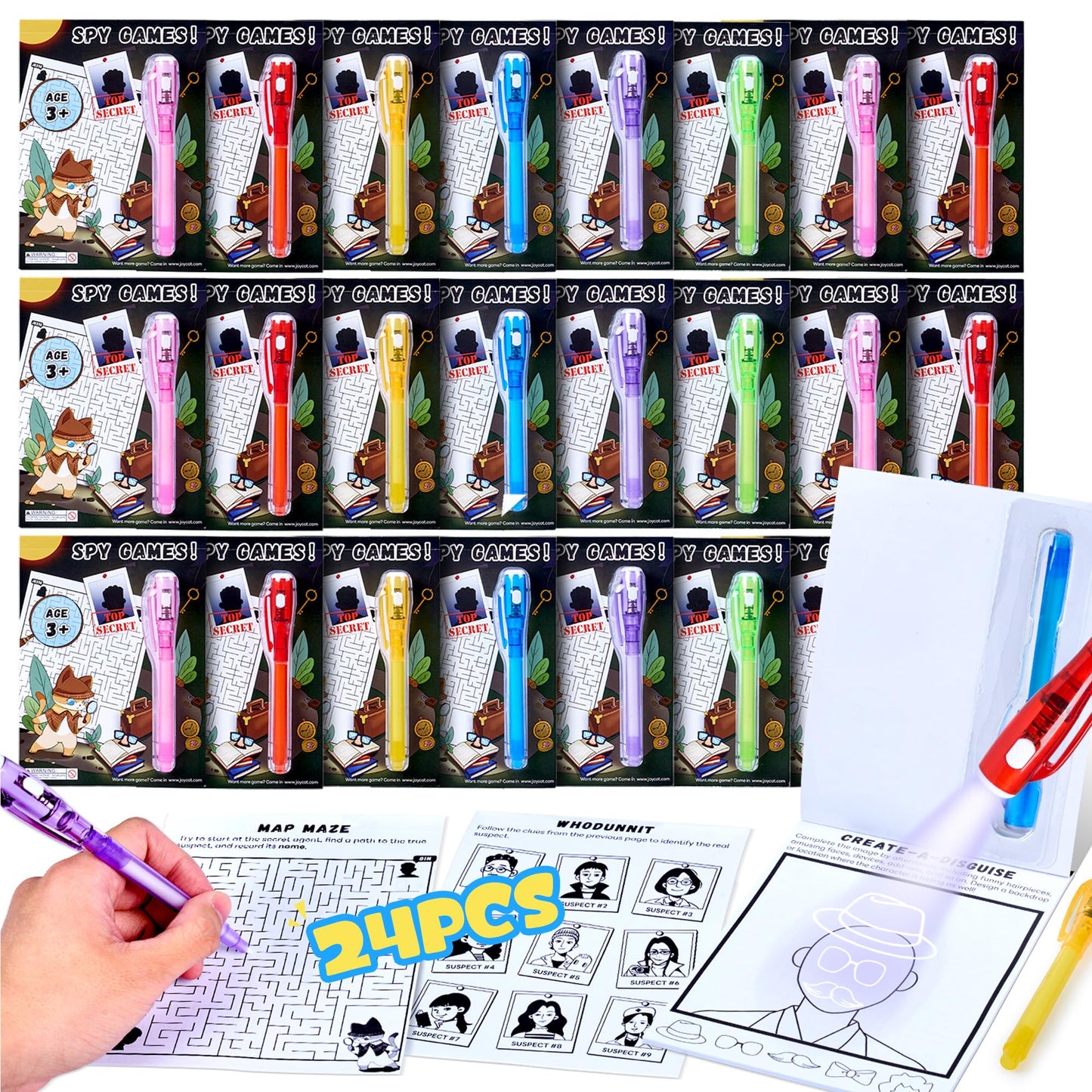 JoyCat 24 Pcs Invisible Ink Pens with UV Light for Kid, Valentines Spy Pen Party Favors for Kids 4-8 8-12,Goodie Bags Stuffers for Boys Girls