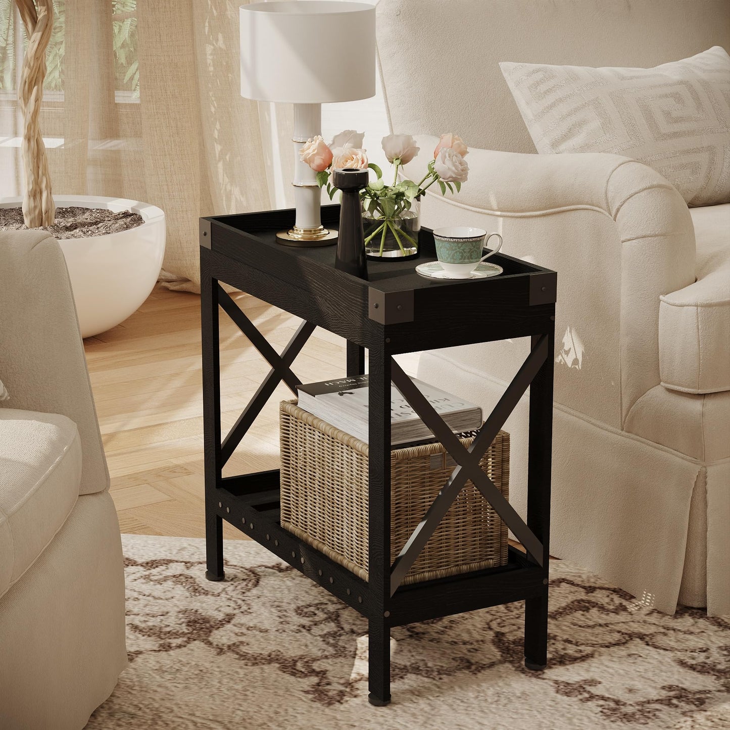 ZEXVIDA Narrow Side Table, End Table,Sofa Side Table, End Table Nightstand for Bedroom, Living Room, Small Spaces
