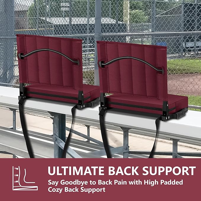 Halituny Stadium Seat for Bleachers with Back Support, Portable Bleacher Seat with Wide Comfy Padded Cushion, Metal Hook, Folding Stadium Chair with Shoulder Strap, Carry Handle, Cup Holder