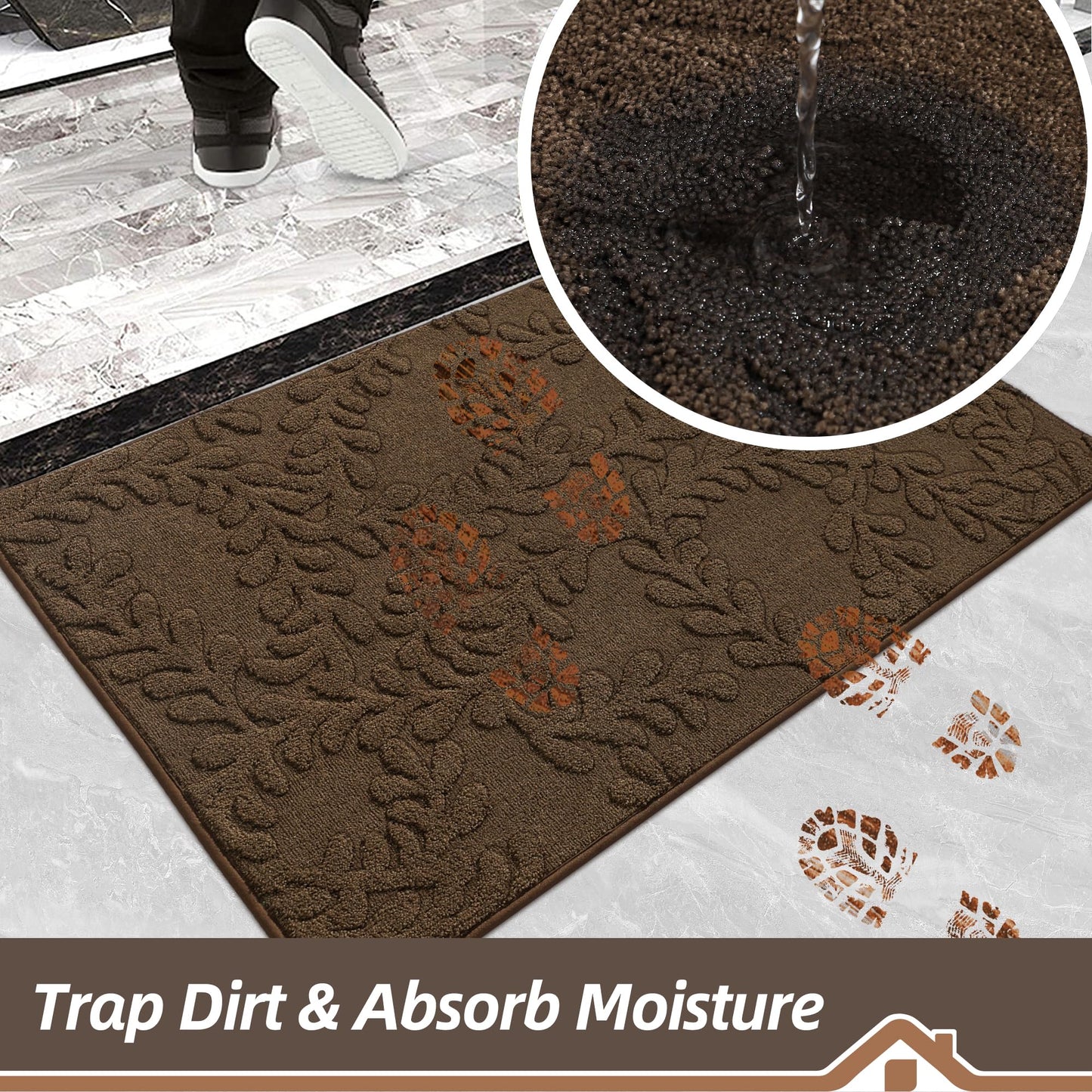 BEQHAUSE Door Mats 32”x48”, Dirt Trapper Doormats Indoor, Non-Slip Washable Entryway Rugs, Super Absorbent Welcome Mat for Front Door, Muddy Shoes & Paws, Brown