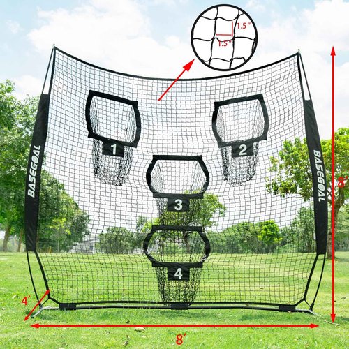 BaseGoal 8 x 8ft Football Net With 4 Target Pockets for Throwing Accuracy, Quarterback Training Equipment (Black)