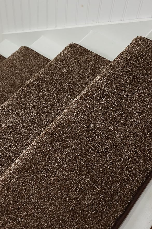 Oak Valley Designs™ Rounded Bullnose Carpet Stair Treads - Anti Slip Indoor Stair Mats for Wooden Stairs, Style: Stoney Brook, Black Walnut 35" W X 9.75" D (Set of 14)