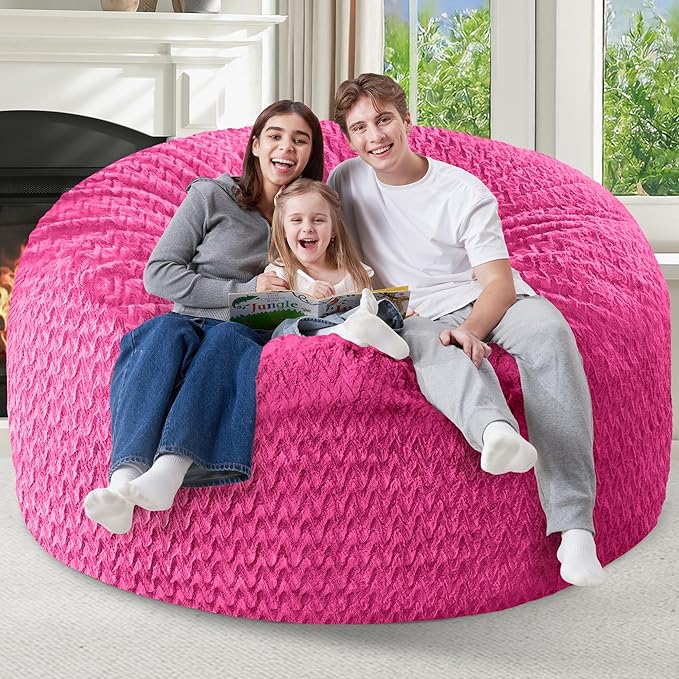 5FT Bean Bag Chair,Giant Bean Bag Chairs for Adults,Big Bean Bags with Memory Foam Filled, Large Beanbag Chairs with Chevron Plush Cover-Pink