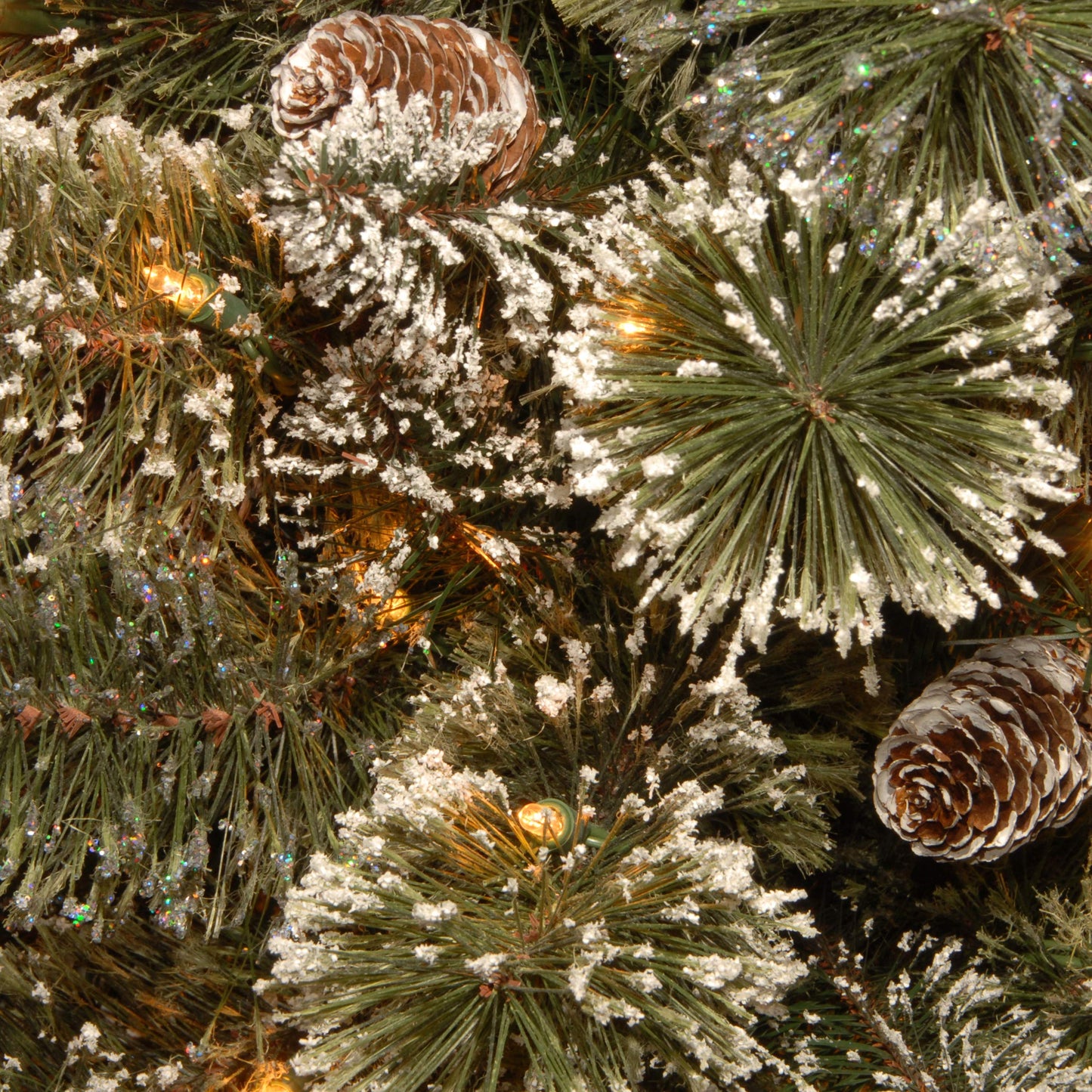 National Tree Company Pre-lit Artificial Mini Christmas Tree - Includes Small White LED Lights, White Tipped Cones, Glitter Branches Pine Cones and Cloth Bag Base - Glittery Bristle Pine - 2 ft