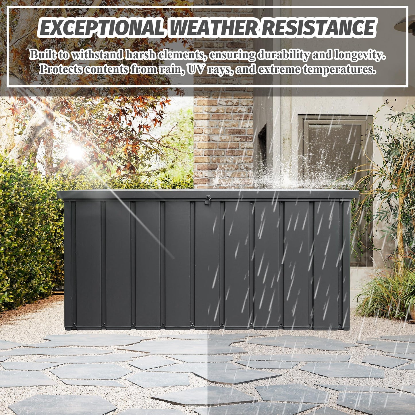Domi Deck Box 190 Gallon, Waterproof Lockable Steel Outdoor Storage Container for Outside Cushions, Garden Tools and Pools Equipment, Gray