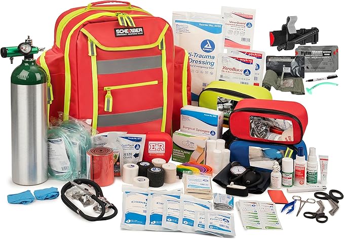 Scherber Fully-Stocked Premium First Responder Backpack | EMT/EMS Medic Trauma, Bleeding & Oxygen Medical Kit | CAT Tourni...