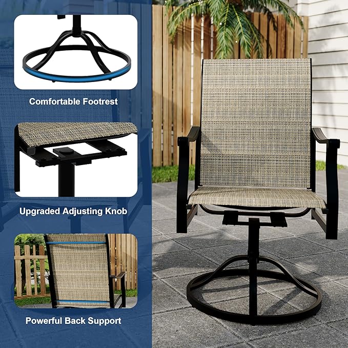 Outdoor Swivel Dining Chairs with Textilene Breathable Back, Swivel Patio Dining Chairs Set of 4, SwivelPatio SlingChairs Set for Poolside Lawn Garde
