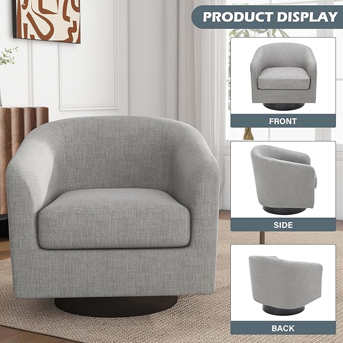 UIXE Swivel Barrel Accent Chair Armchair, Round Club Arm Chair in Fabric for Lving Room, Modern Upholstered Small Bedroom Single Sofa Side Seat, Set of 4, Light Gray