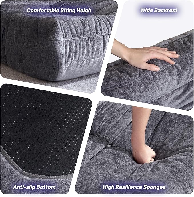 HABUTWAY Bean Bag Chair, Giant Bean Bag Chairs for Adults, Bean Bag Sofa with Filler Faux Fur, Memory Foam Bean Bag Couches Fireside Lazy Sofa for Living Room, Bedroom, Office (Grey)