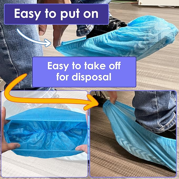 100 Pack Extra Large Disposable Blue Boot and Shoe Covers - Indoor Reusable Shoe Covers Disposable - Non Slip Booties - Fits US Men's Size 14 and Women's 16 Size