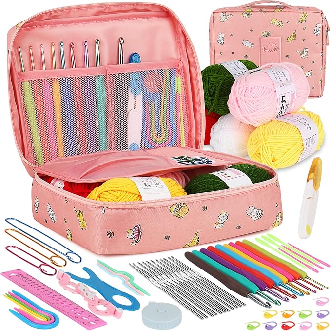 Aeelike Crochet Kit for Beginners Adults, Crochet Kits Include Yarn, 59pcs Crochet Starter Kit for Beginners,Ergonomic Cro...