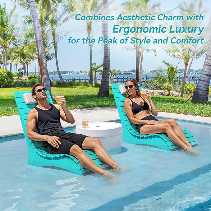 Homenjoy HDPS Pool Lounge Chairs Set of 2, Use in Pools Lounge Chairs up to 10-Inches of Water, Chaise Chairs with Headrest, Lounge Chair Outdoor, Fade-Resistant Pool Lounger for Deck