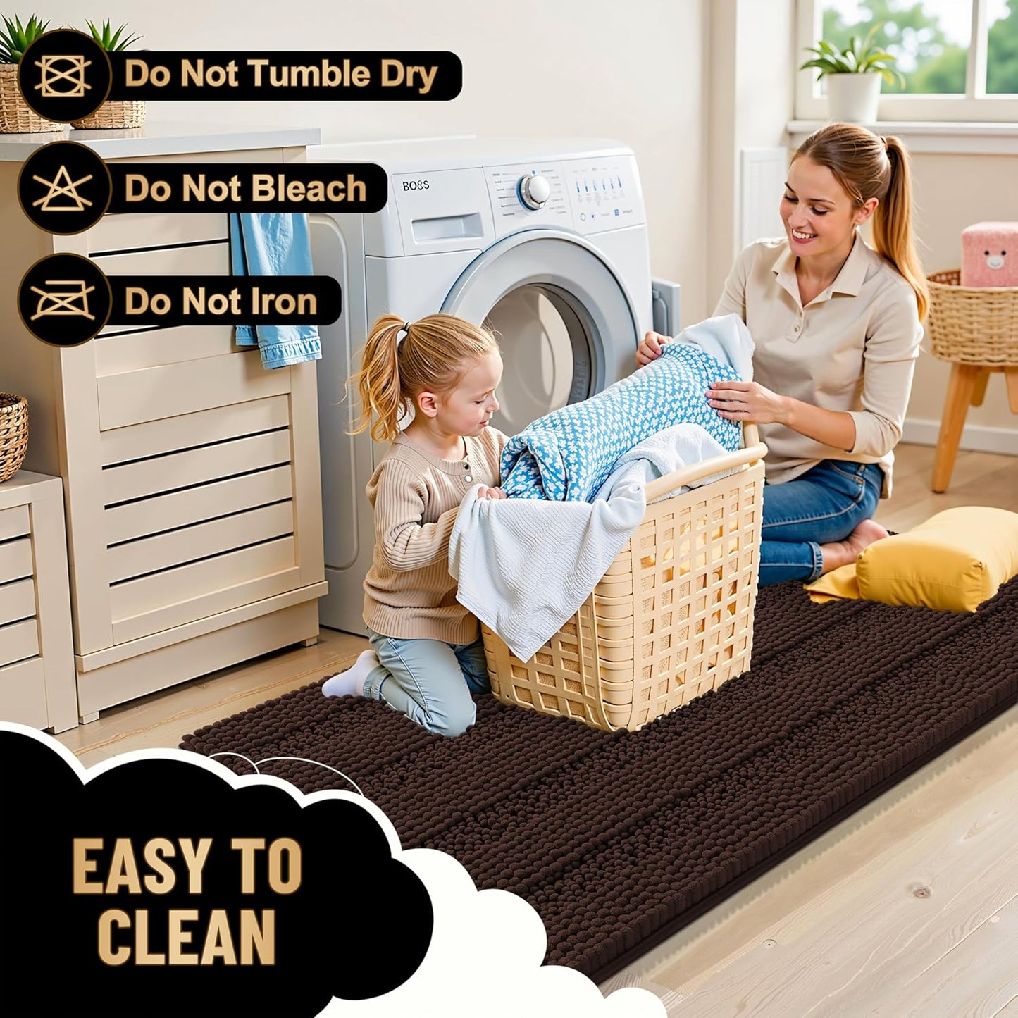 OLANLY Thick Bathroom Rugs 70x24, Extra Soft Absorbent Chenille Striped Bath Rugs, Rubber Backing, Machine Wash Dry, Bath Mats for Bathroom Floor, Tub and Shower, Home Decor Accessories, Brown