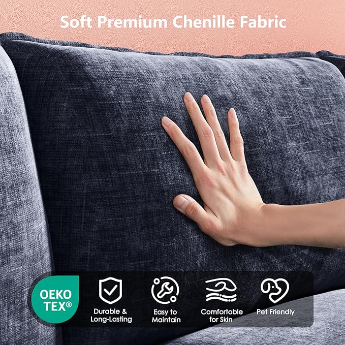 Marsail Modular Sectional Sofa 110.6" U-Shaped Modern Comfy Cloud Couch, 5-Seat Chenille Deep Seat Sofa with Throw Pillow & Movable Ottoman for Living Room, Bedroom and Apartment, Navy Blue