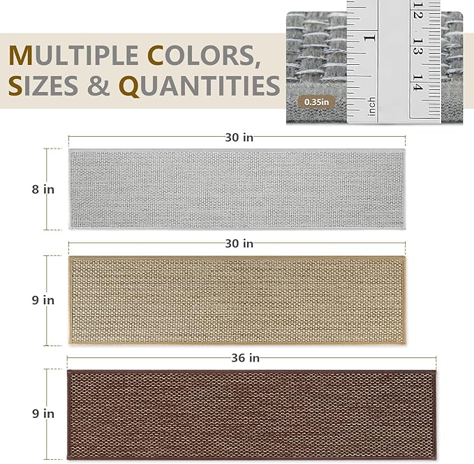 Stair Treads Non Slip for Wooden Steps Indoor 9" x 36" 4 Pack Extra Wide Stair Tread Carpet Stairs Runner, Step Pads with Reusable Adhesive for Dogs Kids Elders, Machine Washable, Light Grey