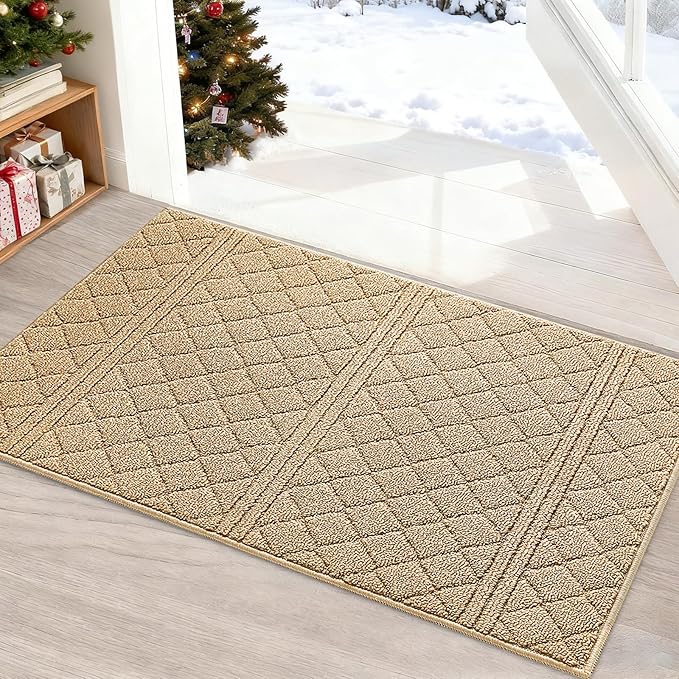 REFETONE Indoor Doormat, Front Back Door Mat 32"x40" Absorbent Rubber Backing Non Slip Door Mats, Low-Profile Resist Dirt Entrance Rugs, Machine Washable Door Rug Inside Floor Mat for Entryway, Brown
