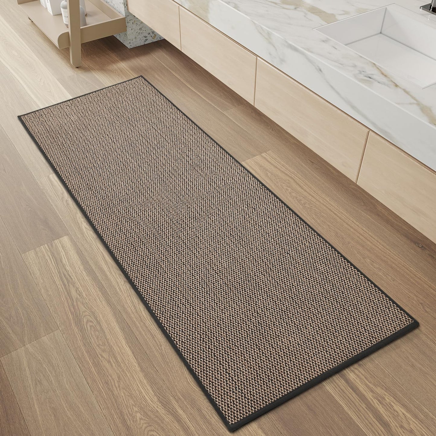 PADOOR Non-Slip Bath-Mats, Rubber-Backing Braided Absorbent Mats, Machine Washable Thin Bath Rugs Fit Under Door, Quick Dry for Bathroom Floor, 24x47 Black
