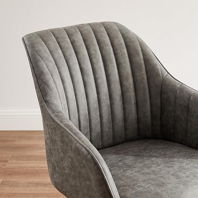 Art Leon Dining Chair, Mid Century Modern Faux Leather Upholstered Swivel Dining Room Chair with Oak Wood Legs, Leisure Side Chair with Arms for Living Room, Gray