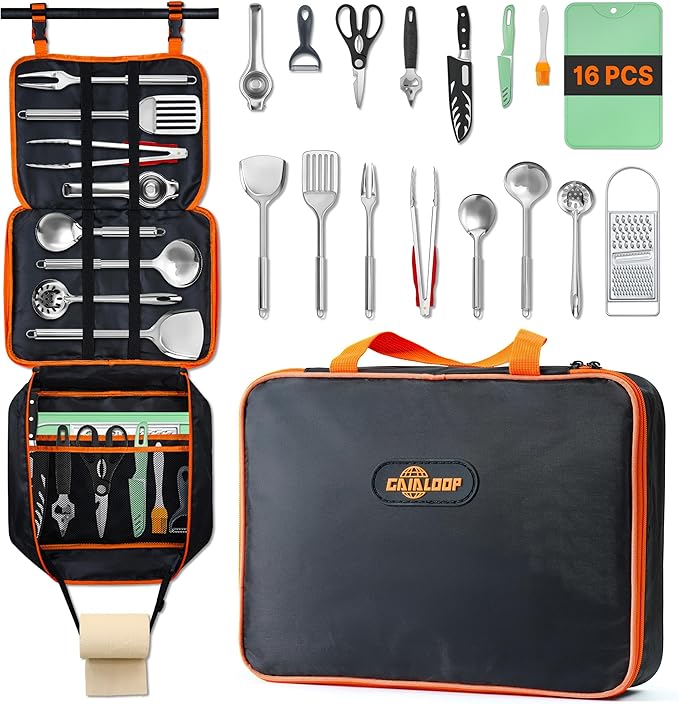 Gaialoop Portable Camping Cooking Utensils Set, Camp Kitchen & Campfire Cooking Equipment, RV Essentials, Camper Must-Have...
