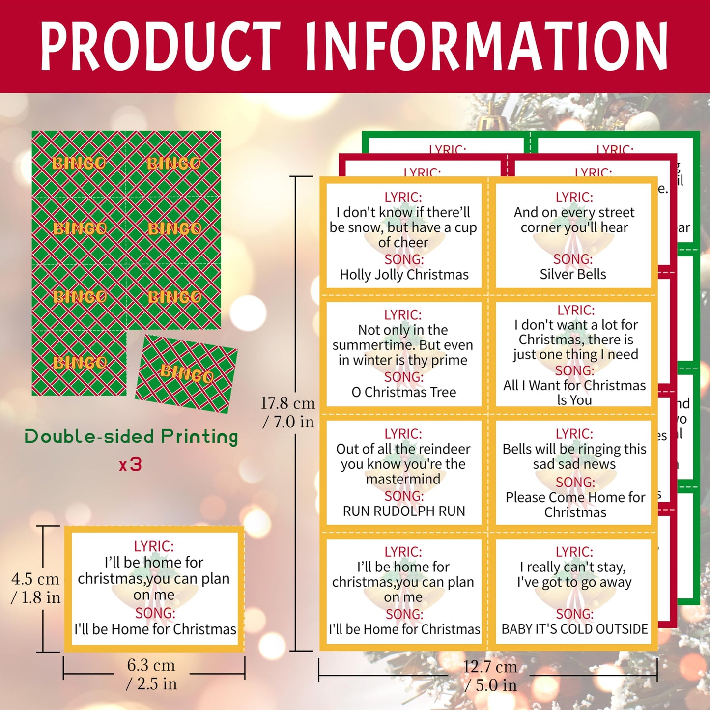 Christmas Bingo Game - 38 Sheet Song Bingo Cards for 24 Players, Adults, Families, Large Groups - Holiday Winter Party Card Games
