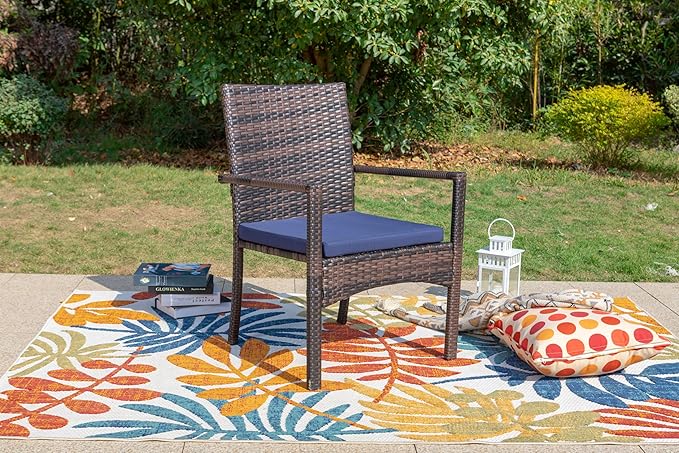 MFSTUDIO Patio Rattan Chairs Set of 2, Wicker Outdoor Dining Chairs Set of 2, All Weather Patio Armchairs w/Armrests, Steel Frame, Brown, 330lbs