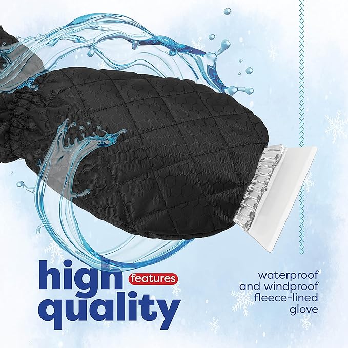 SCRUBIT Ice Scraper with Glove - Car Windshield Scraper for Ice and Snow w/Fleece Mitt - Quickly Scrape and Remove Snow While Staying Warm - Waterproof & Windproof - Car Scraper Snow Brush (Black)