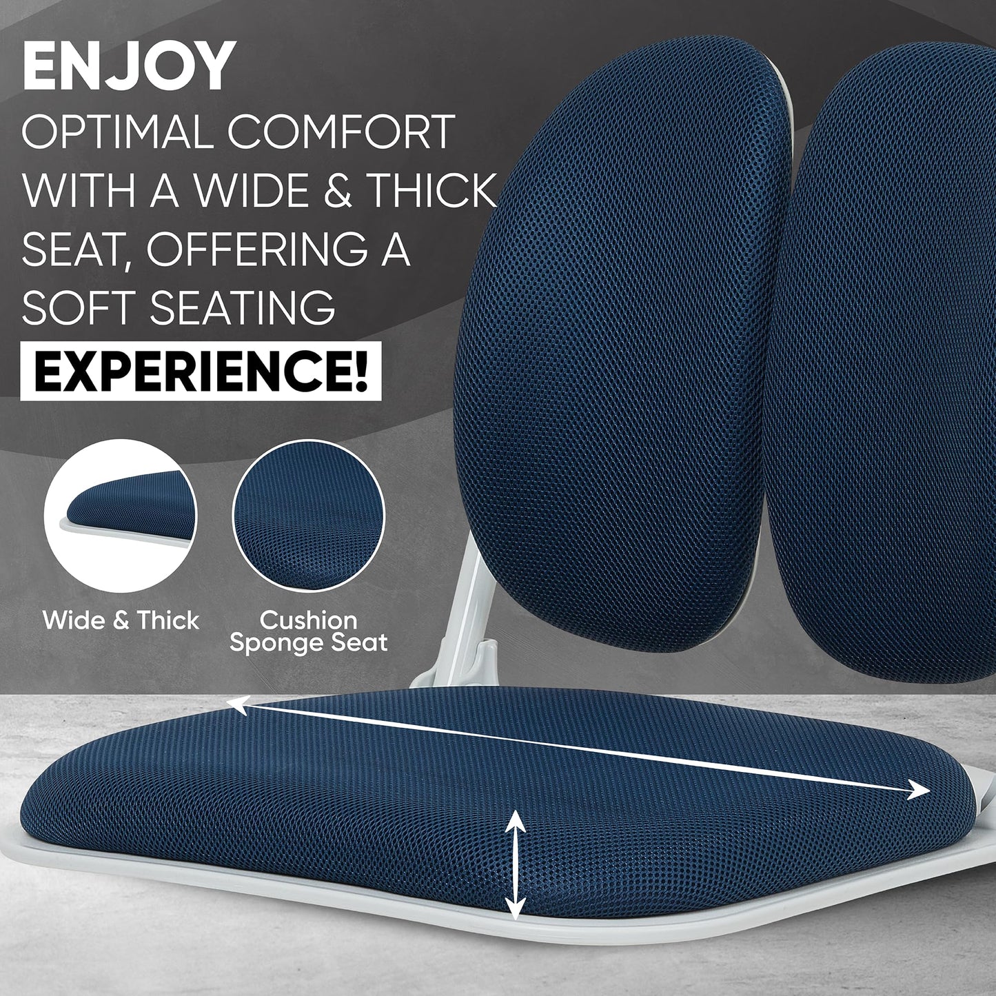 Made in Korea Dual-Backrests Ergonomic Floor Chair With Back Support - Meditation, Gaming, Reading Chair for Adults, Foldable (Blue)