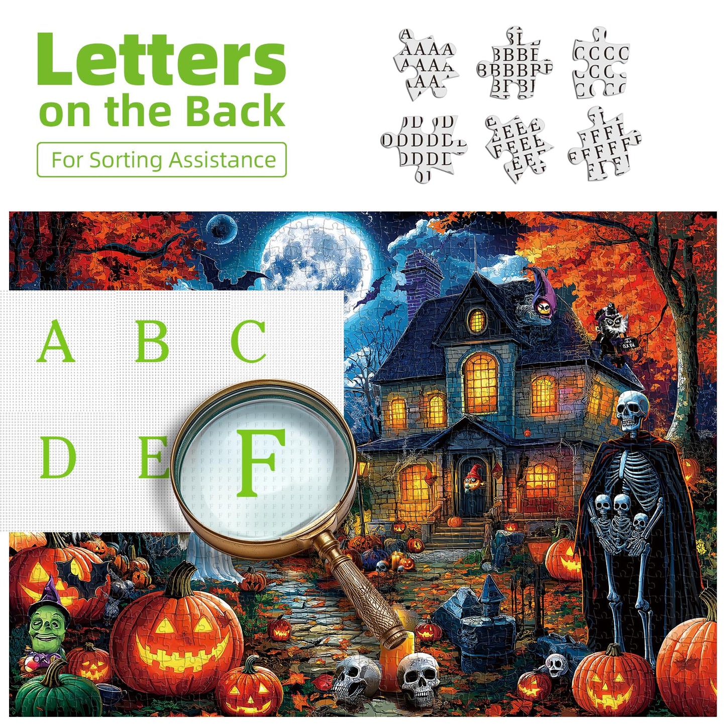 Halloween Night Puzzles for Adults 1000 Pieces Haunted Mansion Scene Jigsaw Puzzles with Full Moon, Horror House Ghosts Challenging Unique for Adults & Families